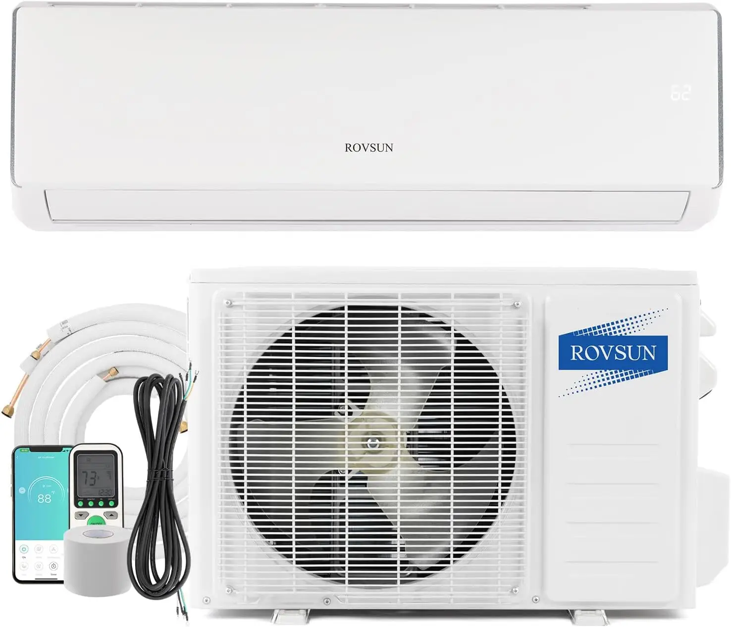 Wifi Enabled Mini Split Air Conditioner & Heater, 17 SEER2 115V Inverter Ductless Wall AC Unit with Pre-Charged Condenser