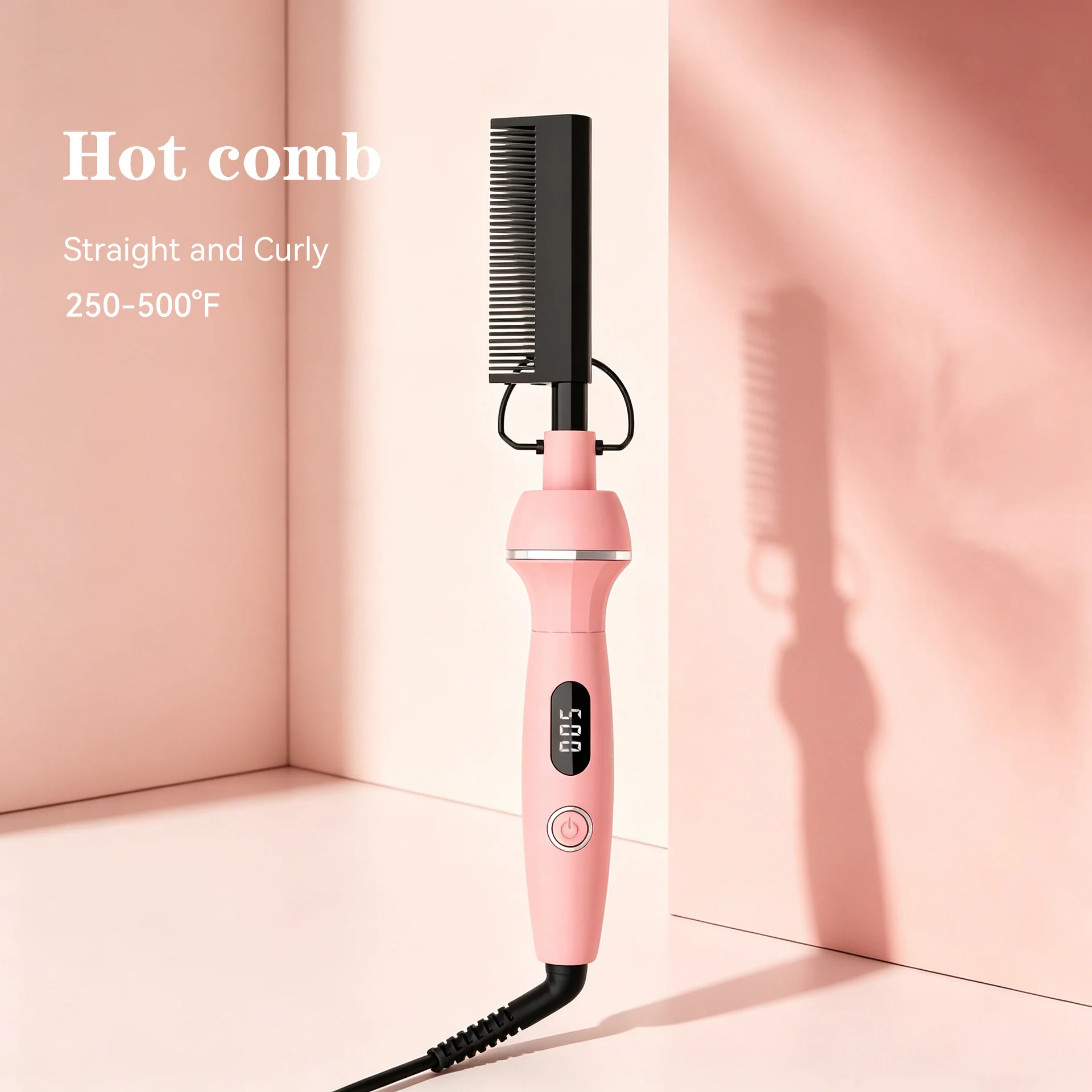 Wet Dry 2 in 1 Electric Hair Straightening Brush, LCD Temp Control Portable Mini Copper Hair Styling Comb