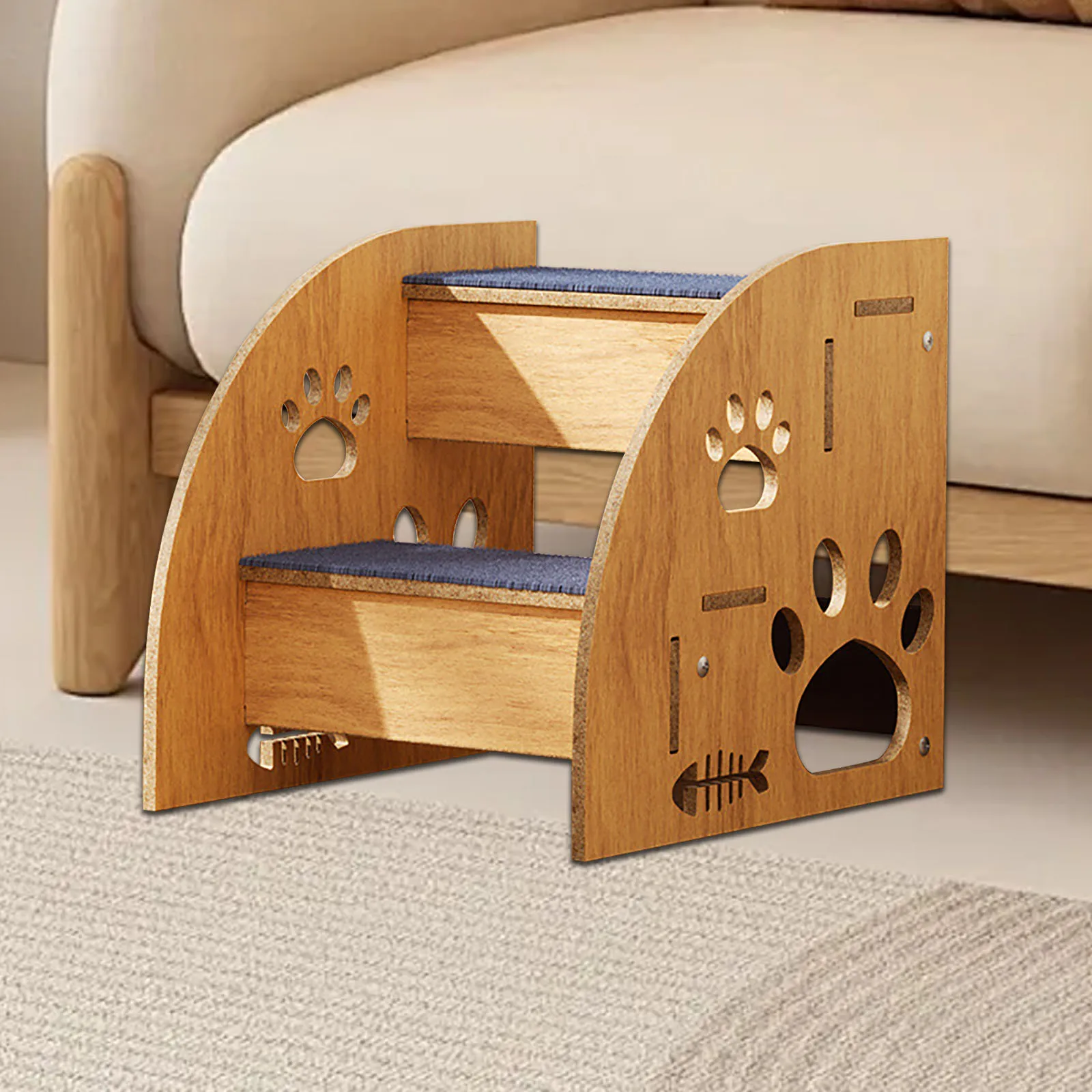 Wooden Pet Stairs Pet Ramp Portable Puppy Stairs Ramp for Bed Pet Dog Stairs Ladder for Older Dogs Kittens Small Pets