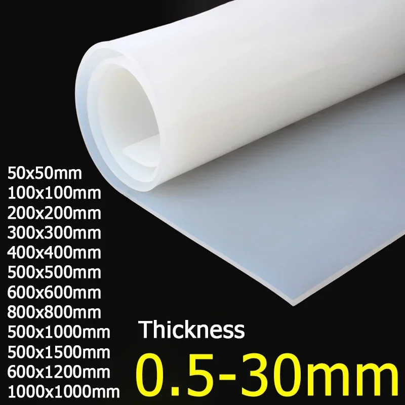 Image of Durchscheinende Silikonkautschukplatte, hohe Temperaturbeständigkeit, lebensmittelechte Silikagelplatte, 50 x 50, 100, 200, 300, 400, 500, 600, 800, 1000, 1500