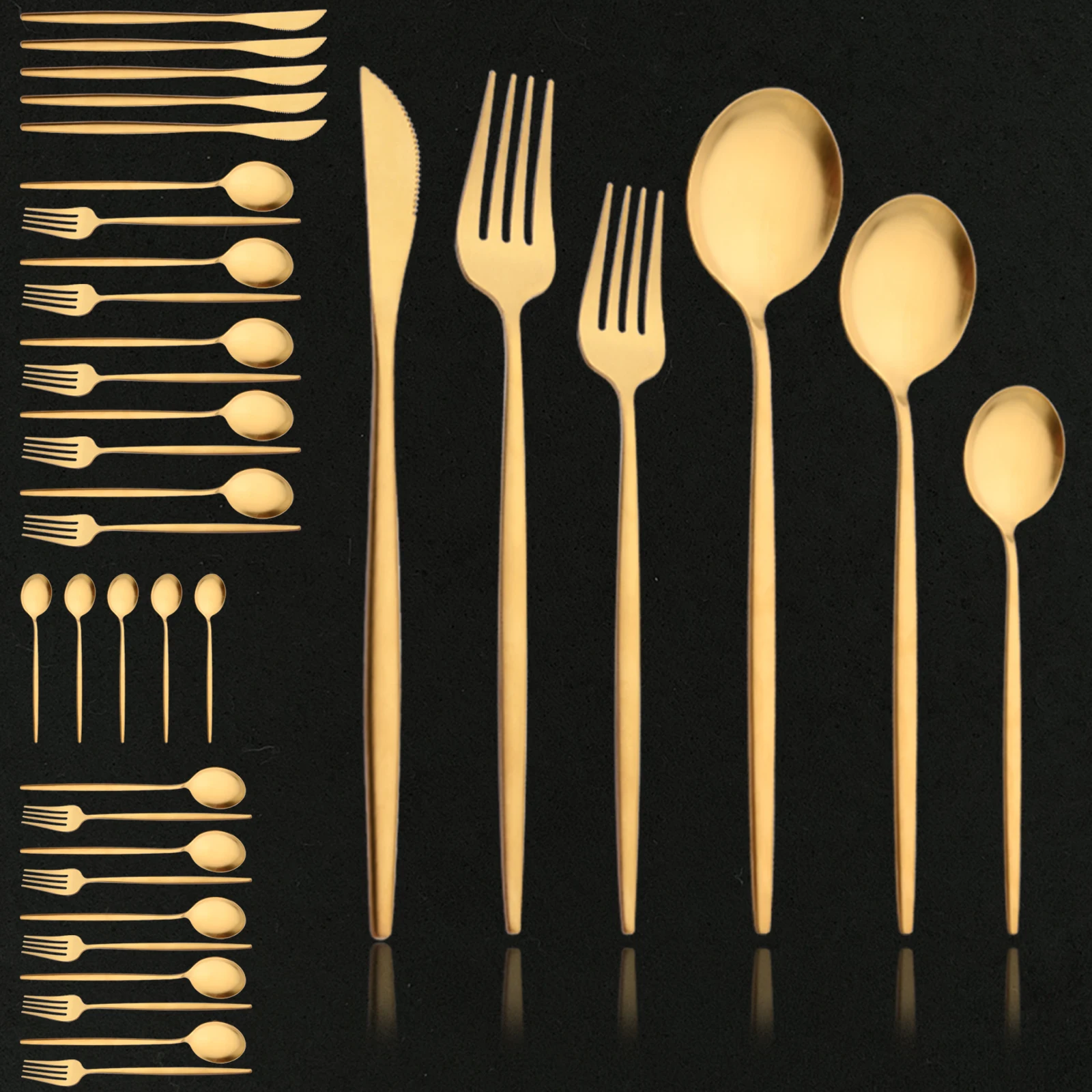 36Pcs Gold Matte Flatware Cutlery Set Stainless Steel Dinnerware Set Dessert Fork Tea Spoon Silverware Set Kitchen Tableware