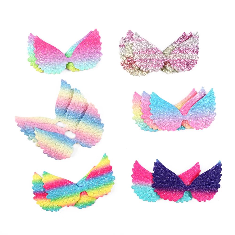 5PCS Bling Angel Wing Patches Multicolor Sequin Patch Children Sew On Clothes DIY Hair Clips Headwear Cake Decoration,5Yc17833