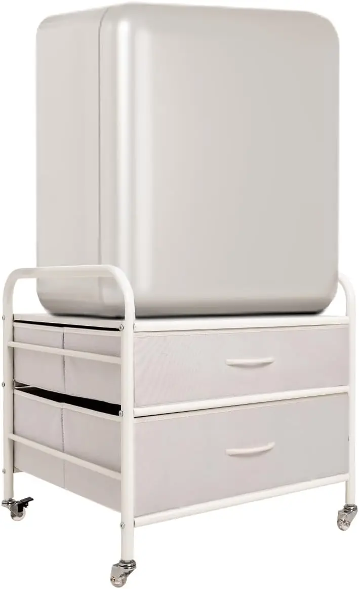 

Mini Fridge Stand, 2 Drawers Organization Rolling Cart For Mini Fridge, Dorm Fridge Storage Cart With Bla Metal Frame, 4 Swivel