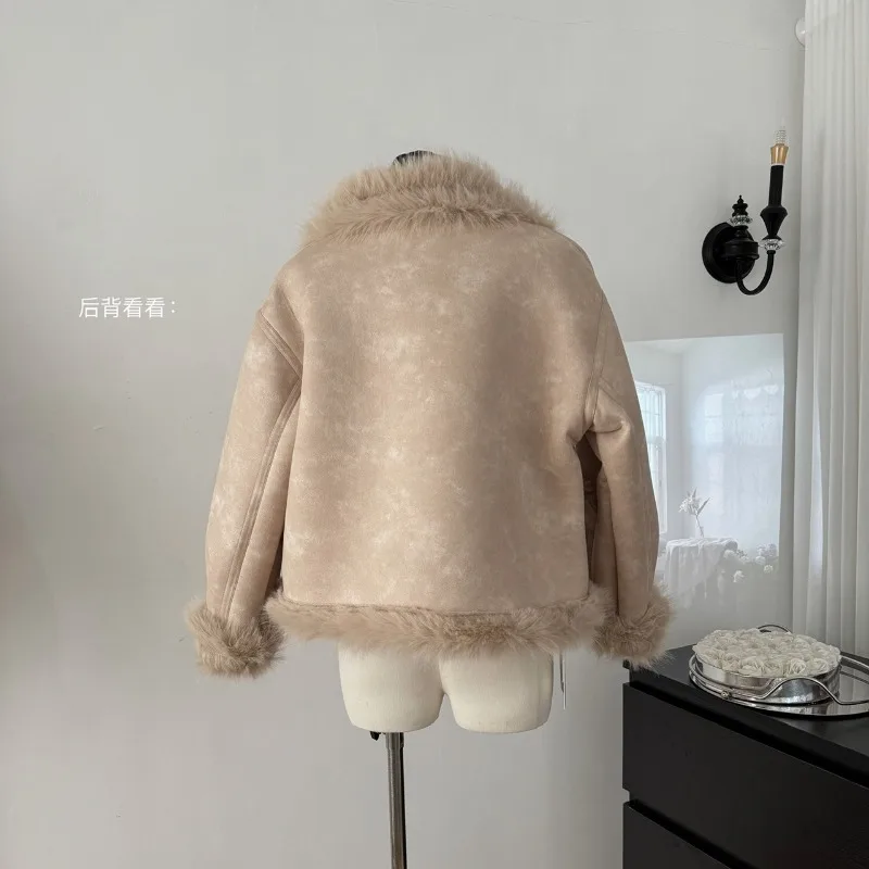 Moda coreana autunno nuove donne top cappotto retrò pelliccia splicing colletto alla coreana manica lunga monopetto giacca in pelle di camoscio