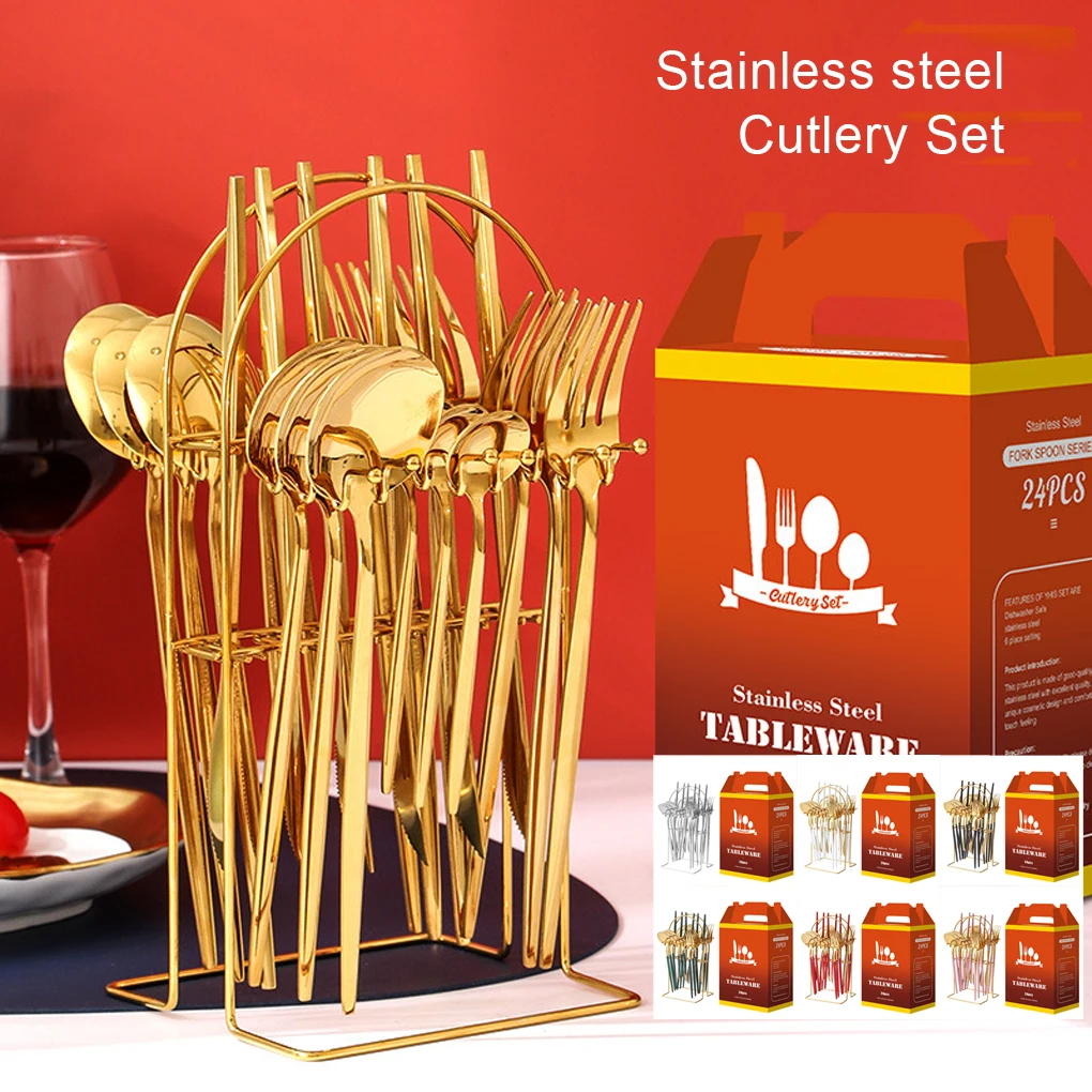 

24Pcs Stainless Steel Cutlery Set Spoon Dinnerware Knife Fork Portable