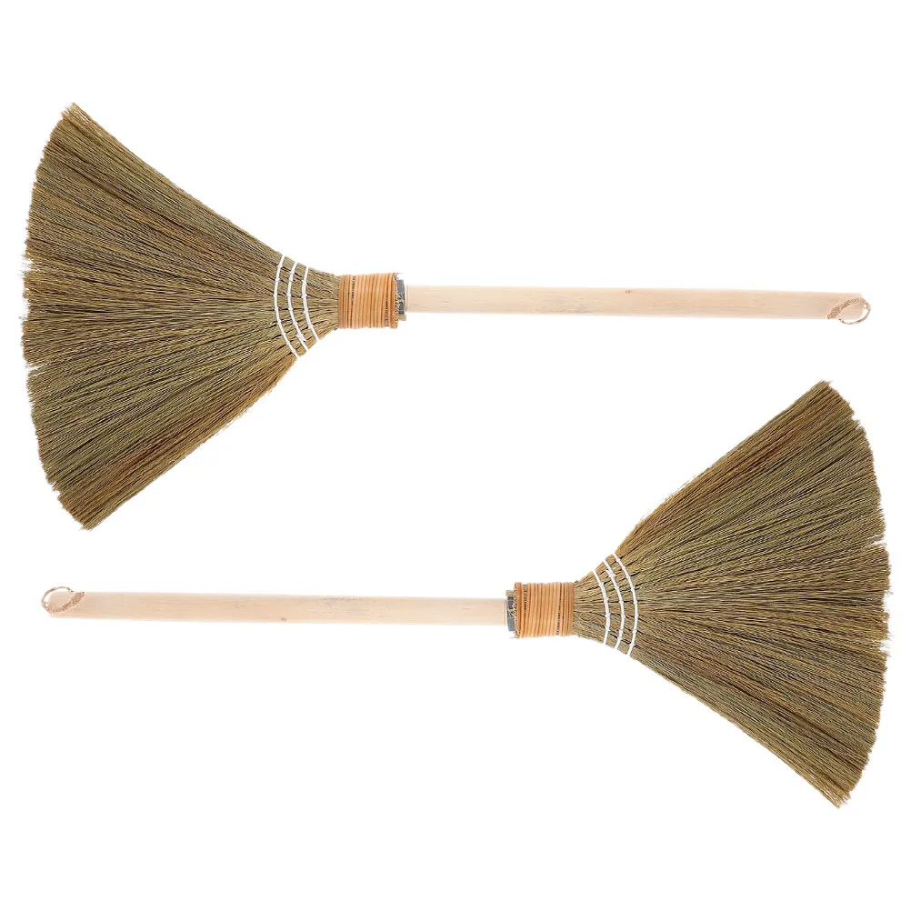 

2pcs Handmade Natural Straw Broom Indoor Soft Handheld Floor Sweeping Tool Lightweight Durable Removable Head Living Room
