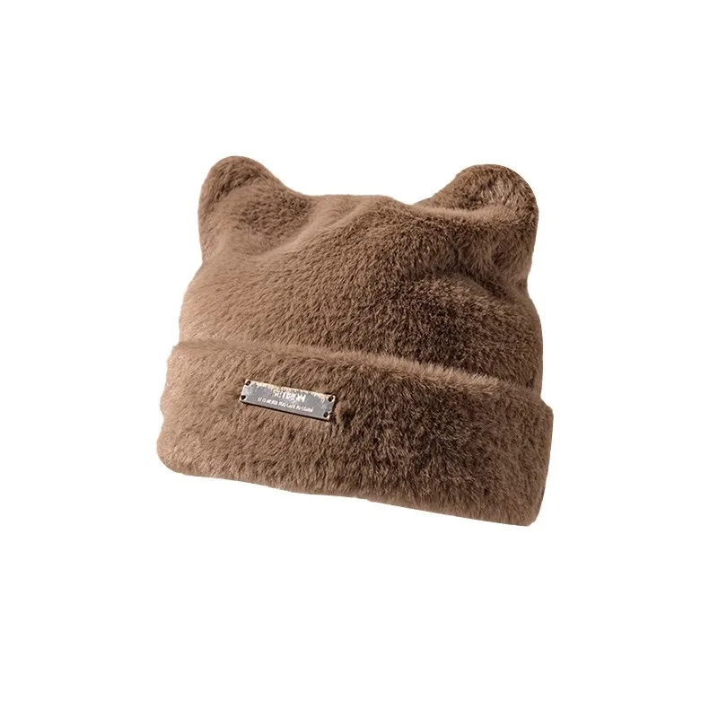 New Cute Cat Ears Imitation Mink Knitted Hat Cold Hat Wool Hat Women\'s Fashion Versatile Headhat Tide