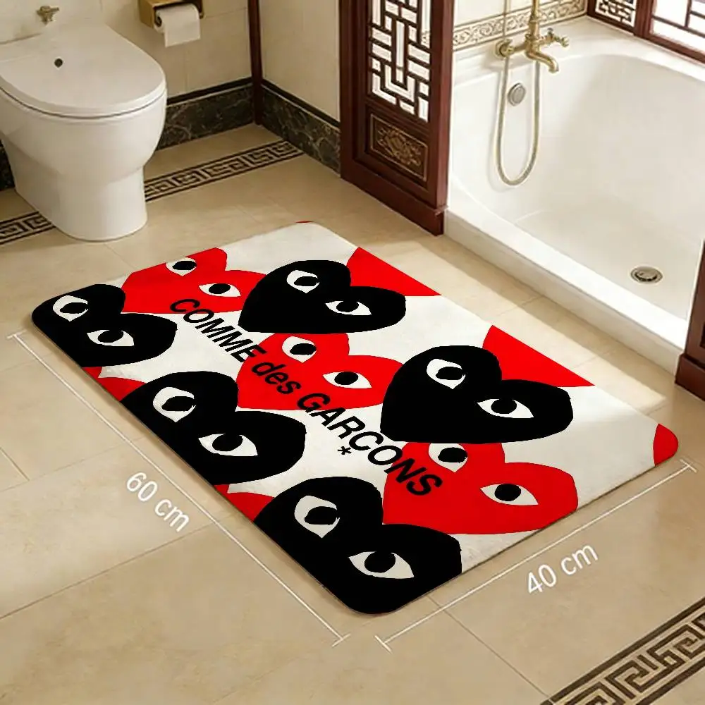 Tapete Retangular Antiderrapante com Logo cdg heart play, Tapete Macio para Casa, Tapete de Entrada para Interior e Exterior, Tapete de Boas-Vindas