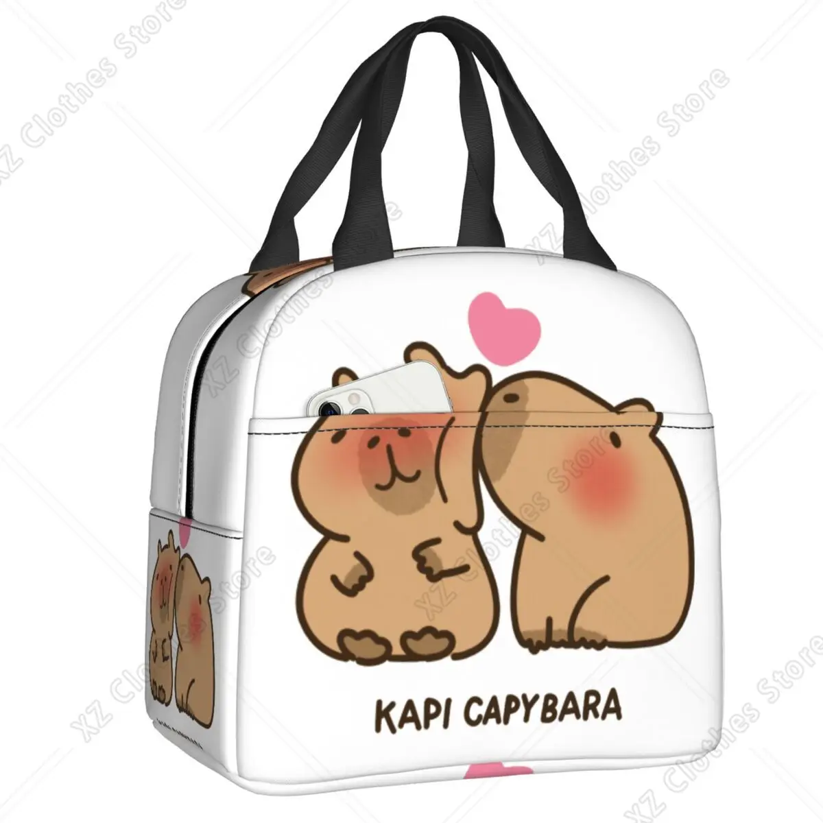Custom Capybara Couple Kiss Portable Lunch Box for Women Leakproof Cooler Thermal Food Insulated Lunch Bag Kids School Children
