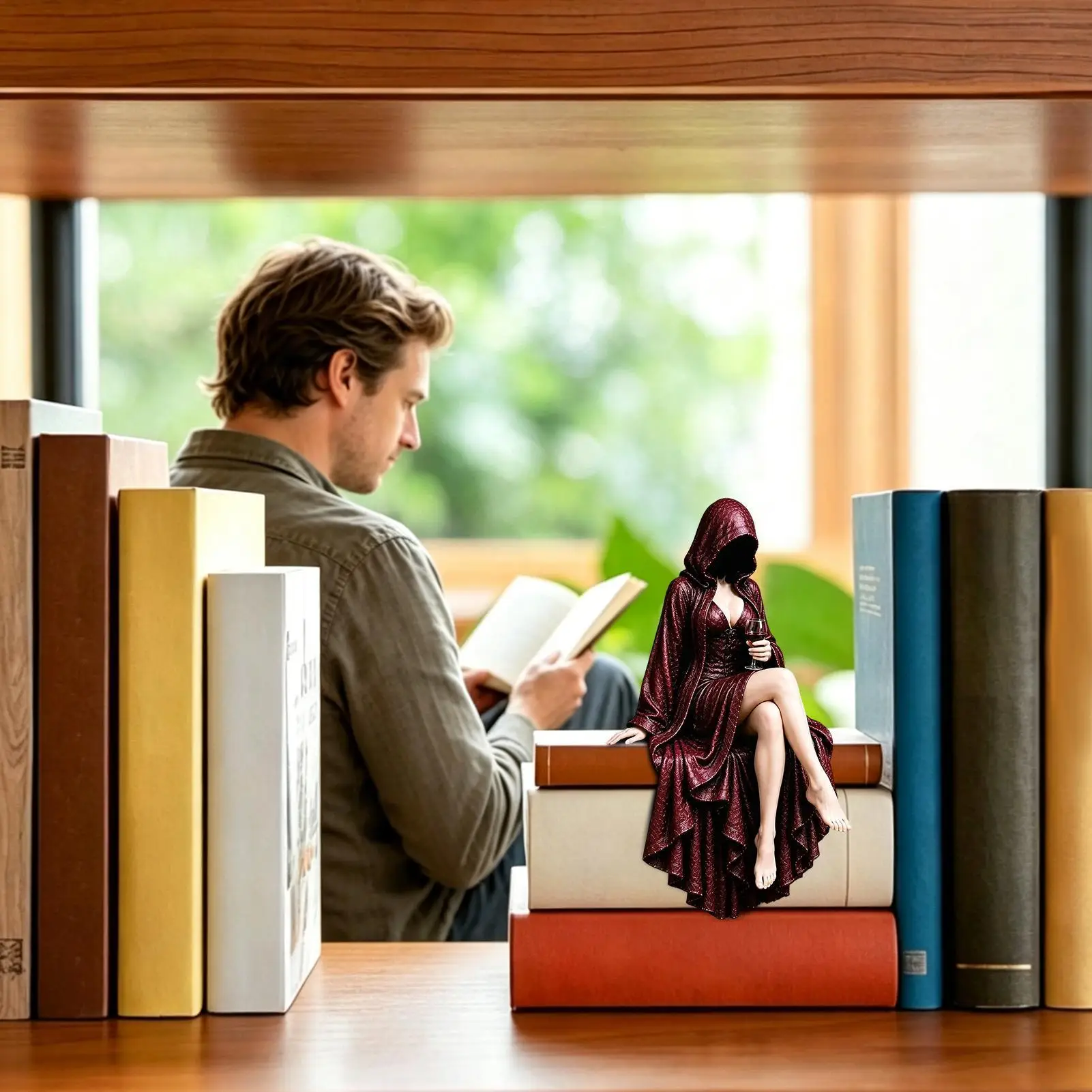 Gothic Hooded Reader Figurine Robe Lady Fantasy Gothic Statue Hooded Book Reader Statue For Wine Cabinet Home Bar Living Room