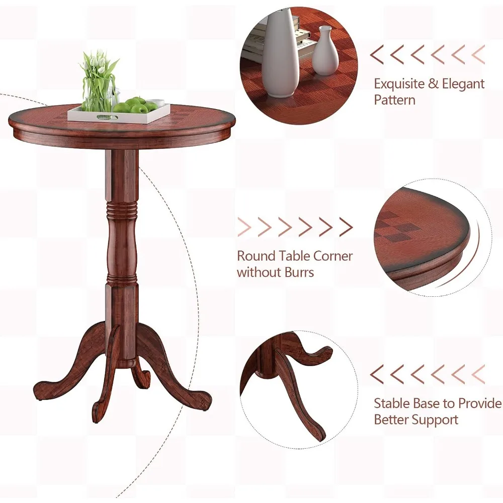 Conjunto de mesa de bar giratória de madeira de 3 peças com base de pedestal e tampo redondo, ideal para área de pub em casa