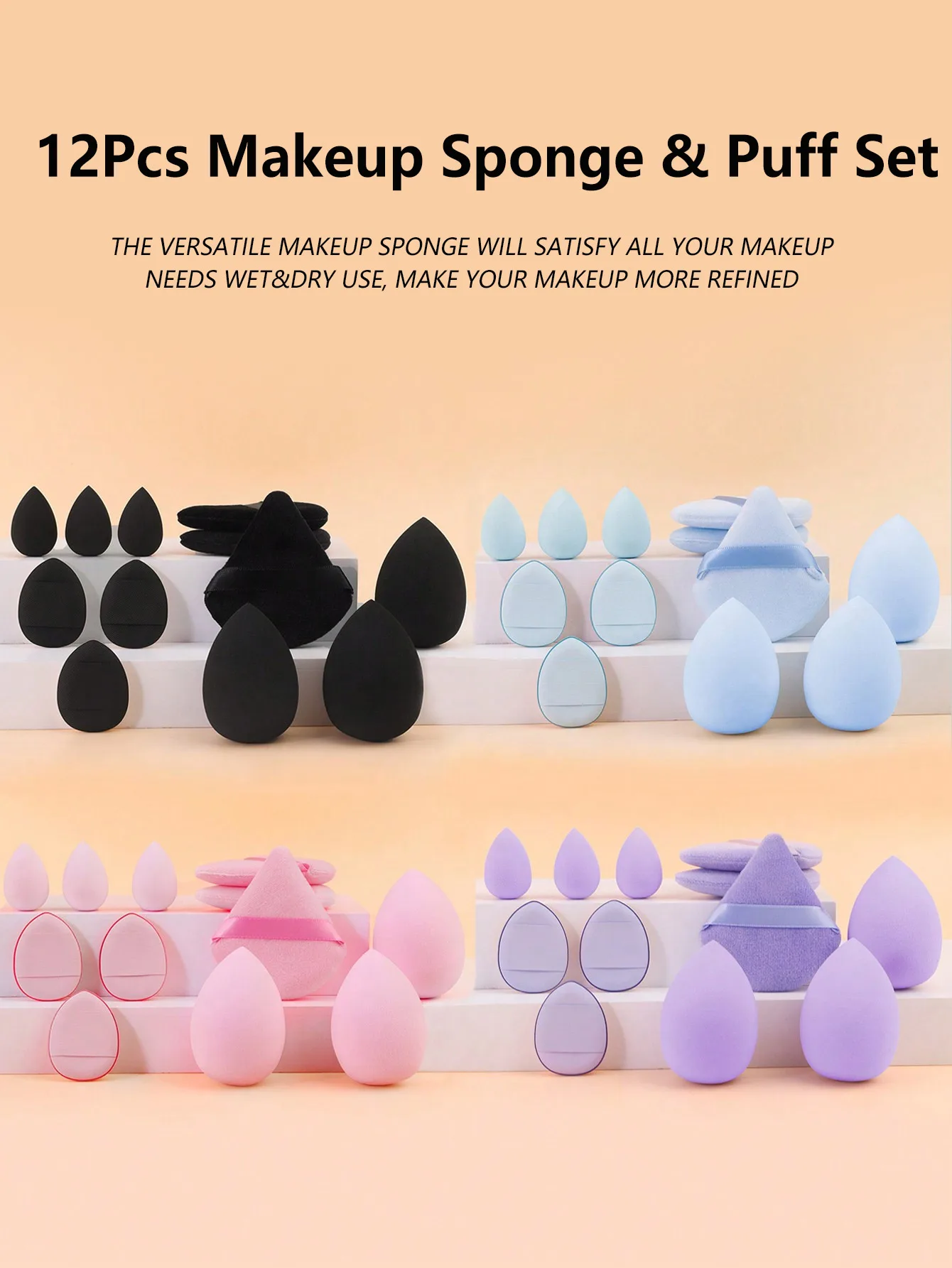 12pcs All-Purpose Makeup Sponges Set.Suitable For Liquid Foundation, Powder Foundation, And Concealer Cream