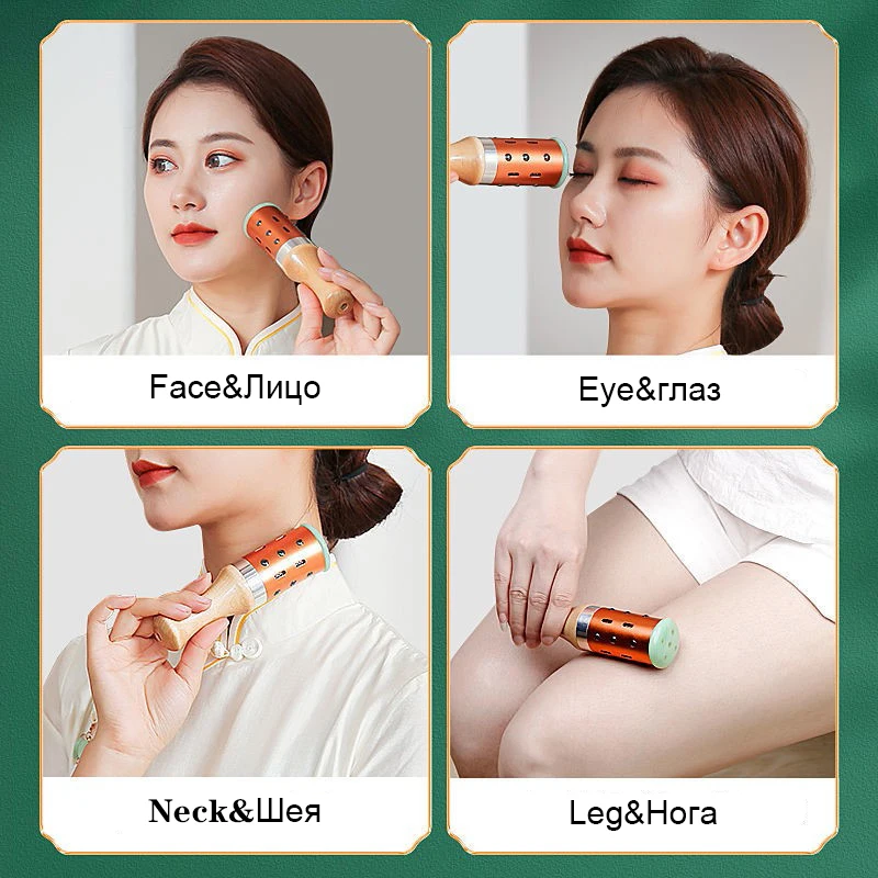 Jade Stone Moxibustion Rod Facial Beauty Warm Massager Rotatable Moxa Stick Lodestone Roller Meridian Scraping Massage Tool