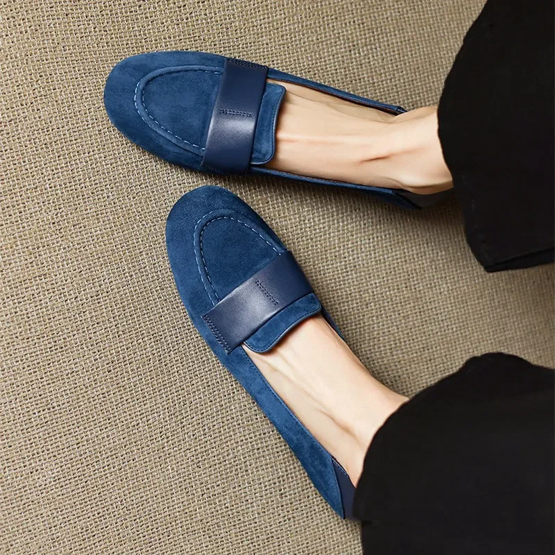 

French-Style Faux Suede Women's Loafers Fashion Square-Heel Flat Mules Shoes Elegant Comfortable Women Shoes Zapatos De Mujer