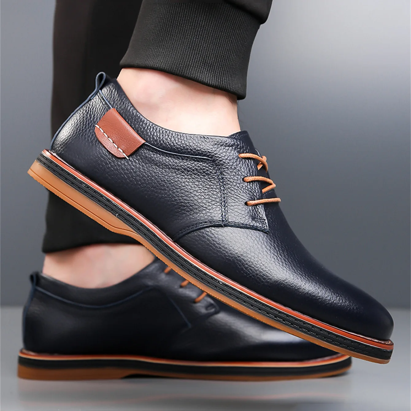New Men's Handmade Stitched Derby Shoes Genuine Leather Comfortable Soft Sole Big Size Business Casual Lace Up Office Footwear