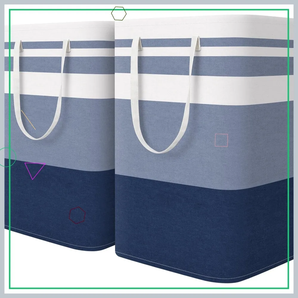 

Большая корзина для белья из 2 штук, водонепроницаемая складная корзина с удлиненными ручками для семьи в общежитии (синяя, 75 л)