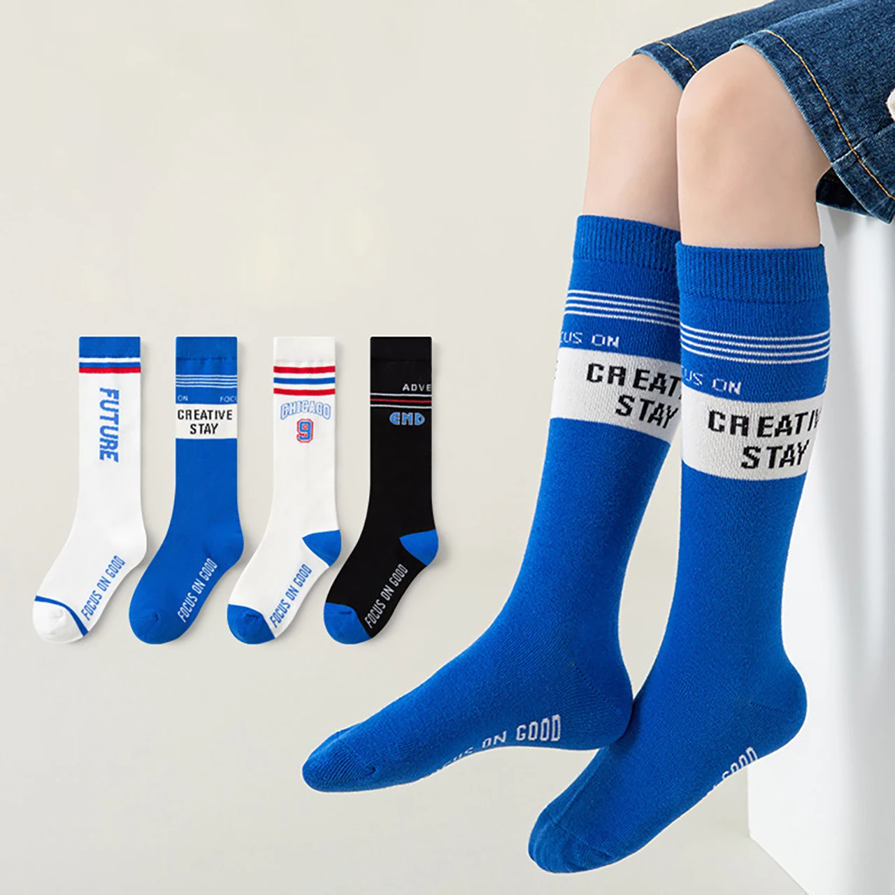 Fashion Letter Children Sports Socks Spring Fall Cotton Sock Odor-Resistant Basketball Soccer Mid-Calf Socks Boys Kids Stockings