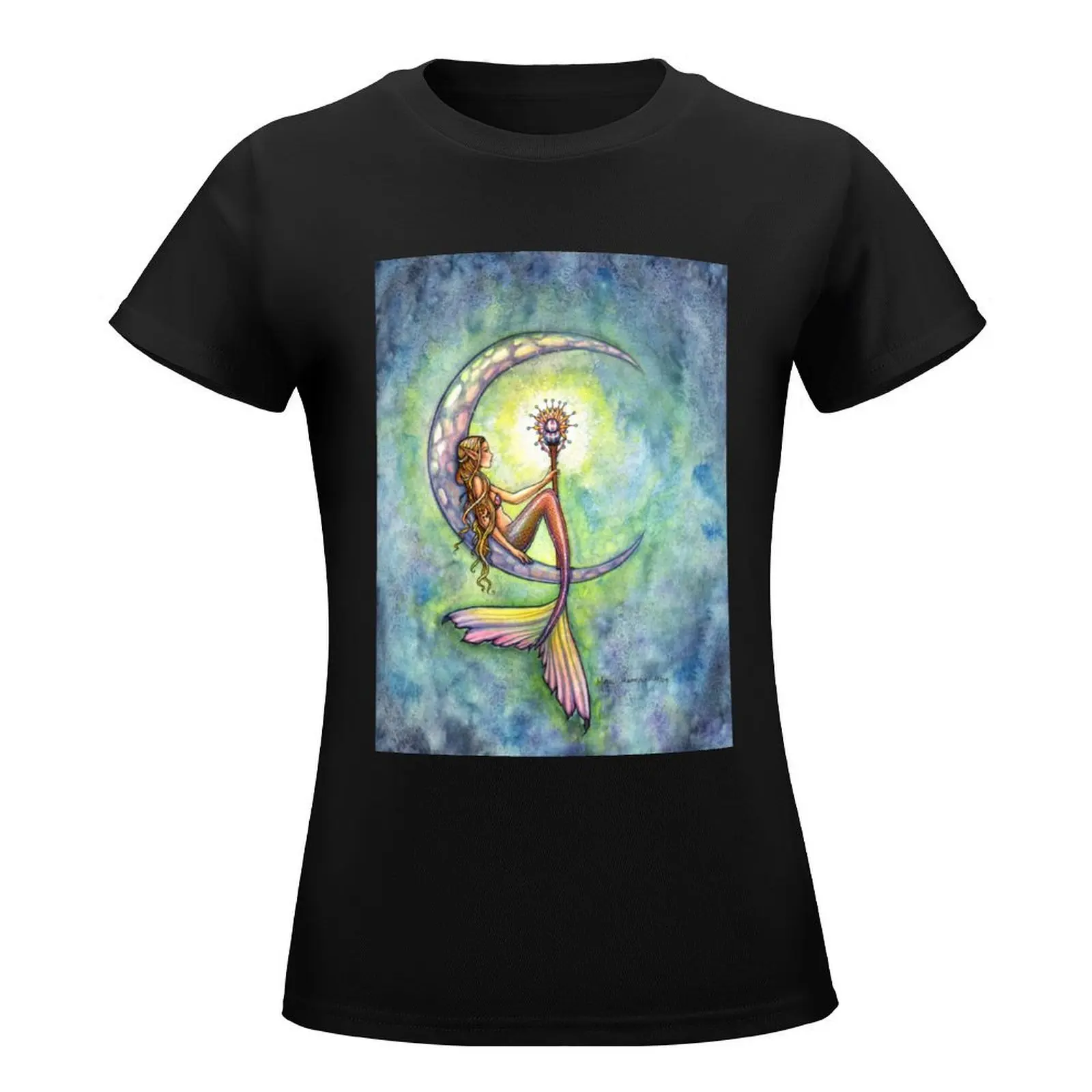 Mermaid Moon Mermaid Art by Molly Harrison T-Shirt funny plus size tops Woman fashion