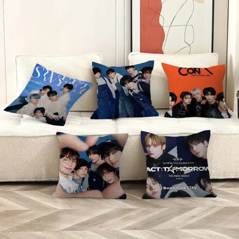 KPOP T-TXTS Boy Band Office Cushion Pillowcase Car Cushion Cover45X45CM Lumbar Pillowcase Sofa Pillowcover