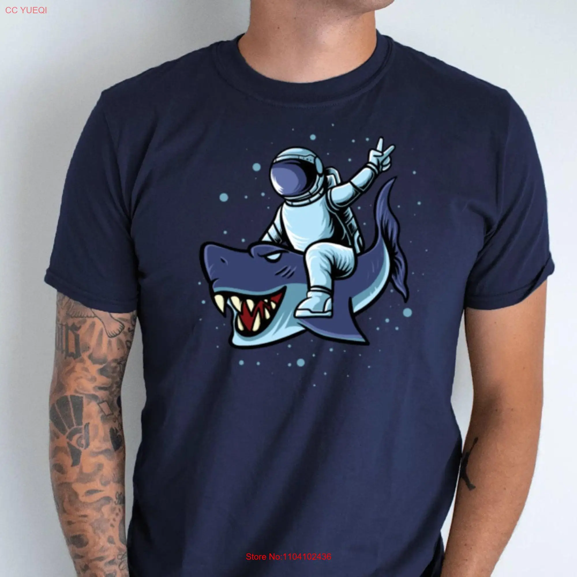 Astro Shark T shirt Astronaut on long or short sleeves