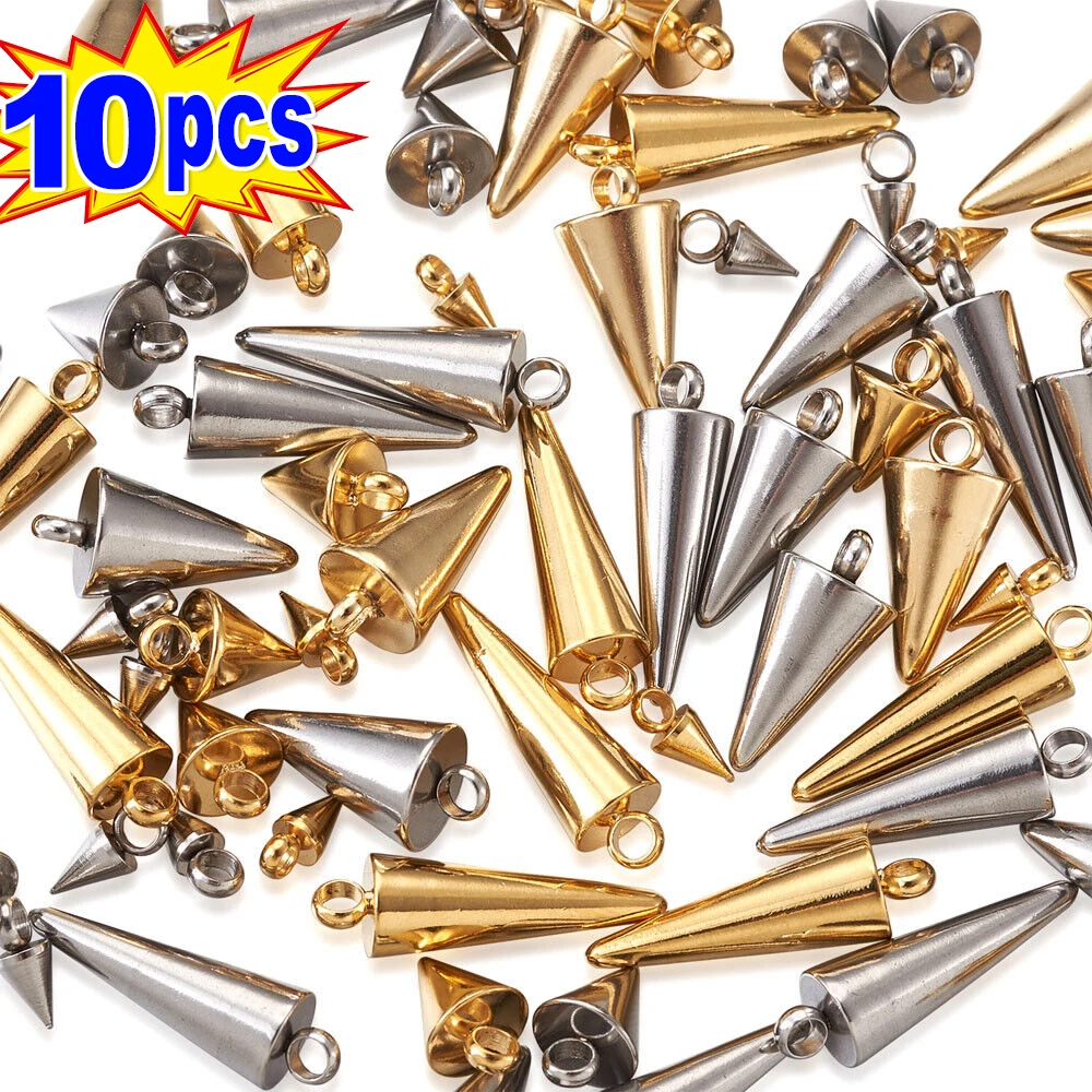 10PCS Charms Stainless Steel Cone Charms Pendants Retro Spike Beads Pendants for Women Man Hoop Earring Jewelry Making Supplies