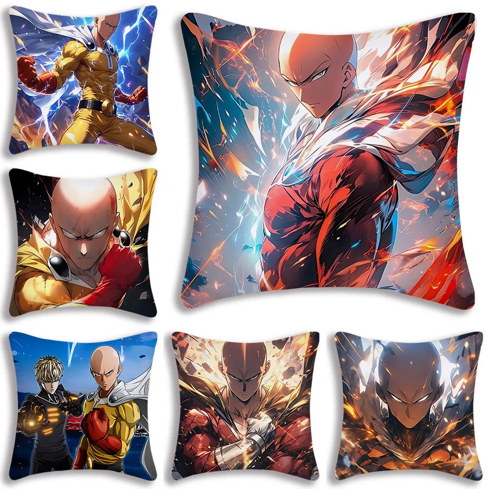 Cartoon One Punch Man Pillow Covers Cartoon Sofa Decorative Home Double-sided Printing Short Plush Cute Cushion Cover