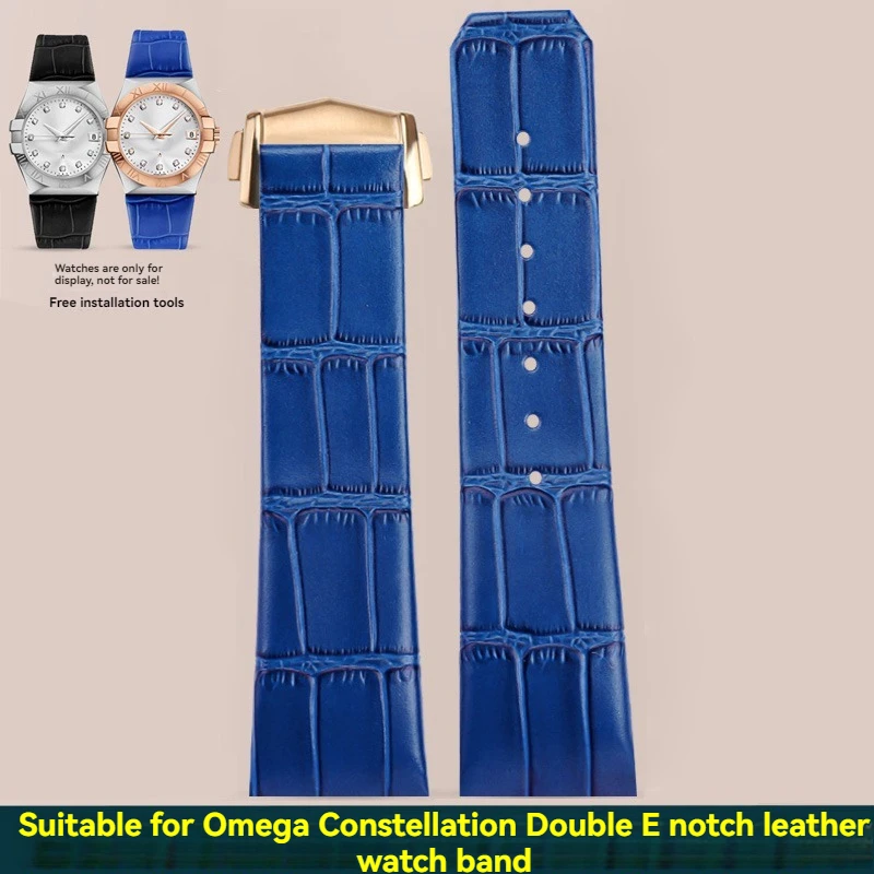 

23mm 25mm cowhide leather waterproof watch strap male concave joint blue red black bracelet For Omega Constellation Double Eagle