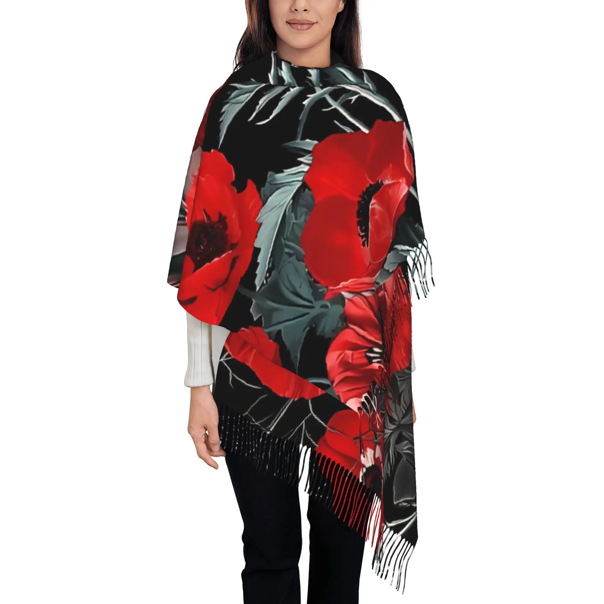 1pc Garden Shawls In Autumn Winter Vintage Thermal Birthday Gift Tassels Shawl Scarves