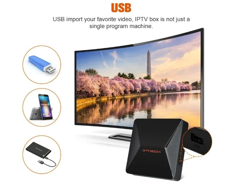 GTMEDIA-Ifire 2 M3U TV Box ، جهاز فك تشفير مشغل الوسائط ، جهاز التحكم عن بعد TBT الذكي ، جهاز ضبط الإنترنت ، دعم M3U ، HEVC H.265 ، 1V ، 0Bit ، ساخن