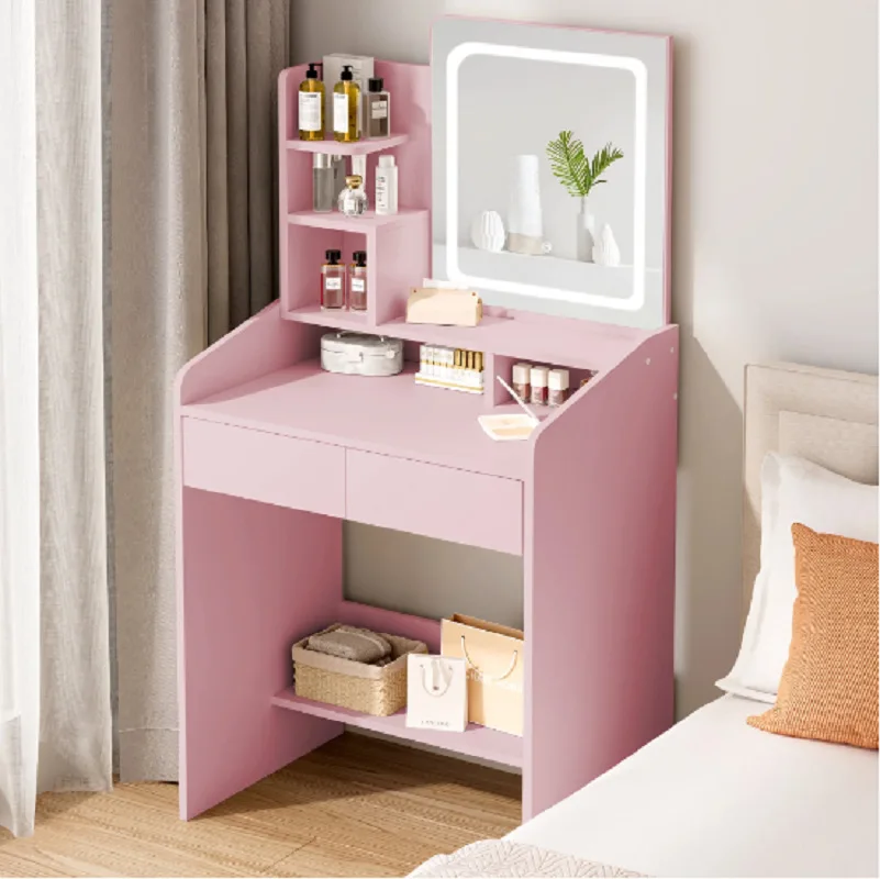 

Luxury Pink Makeup Mirror Dresser with Smart Mirror LED Lighting Dresser