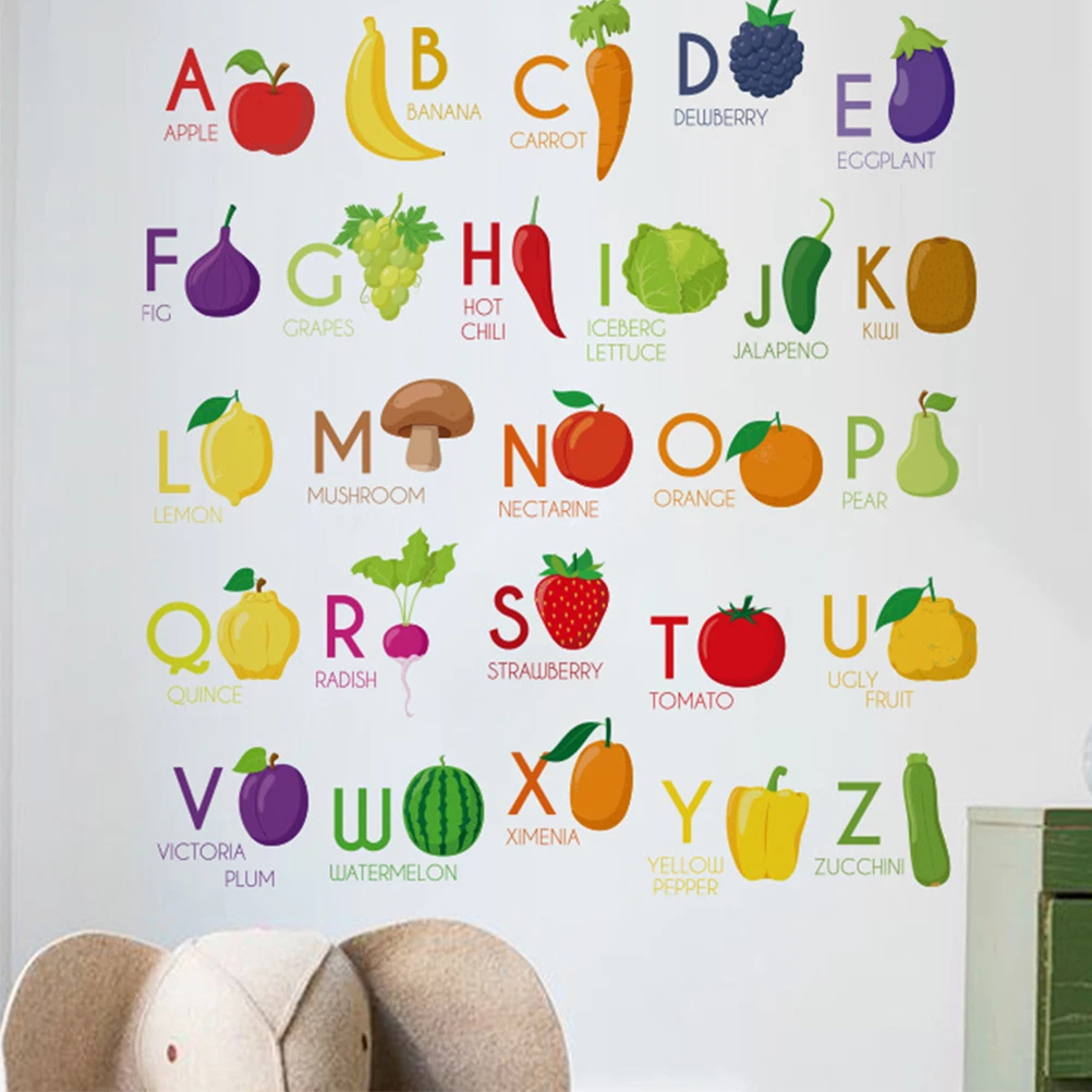 Alphabet Stickers Self Adhesive English Letters Kids Early Education Fruit Designs Classroom Decor Bulletin Board ABC Chart