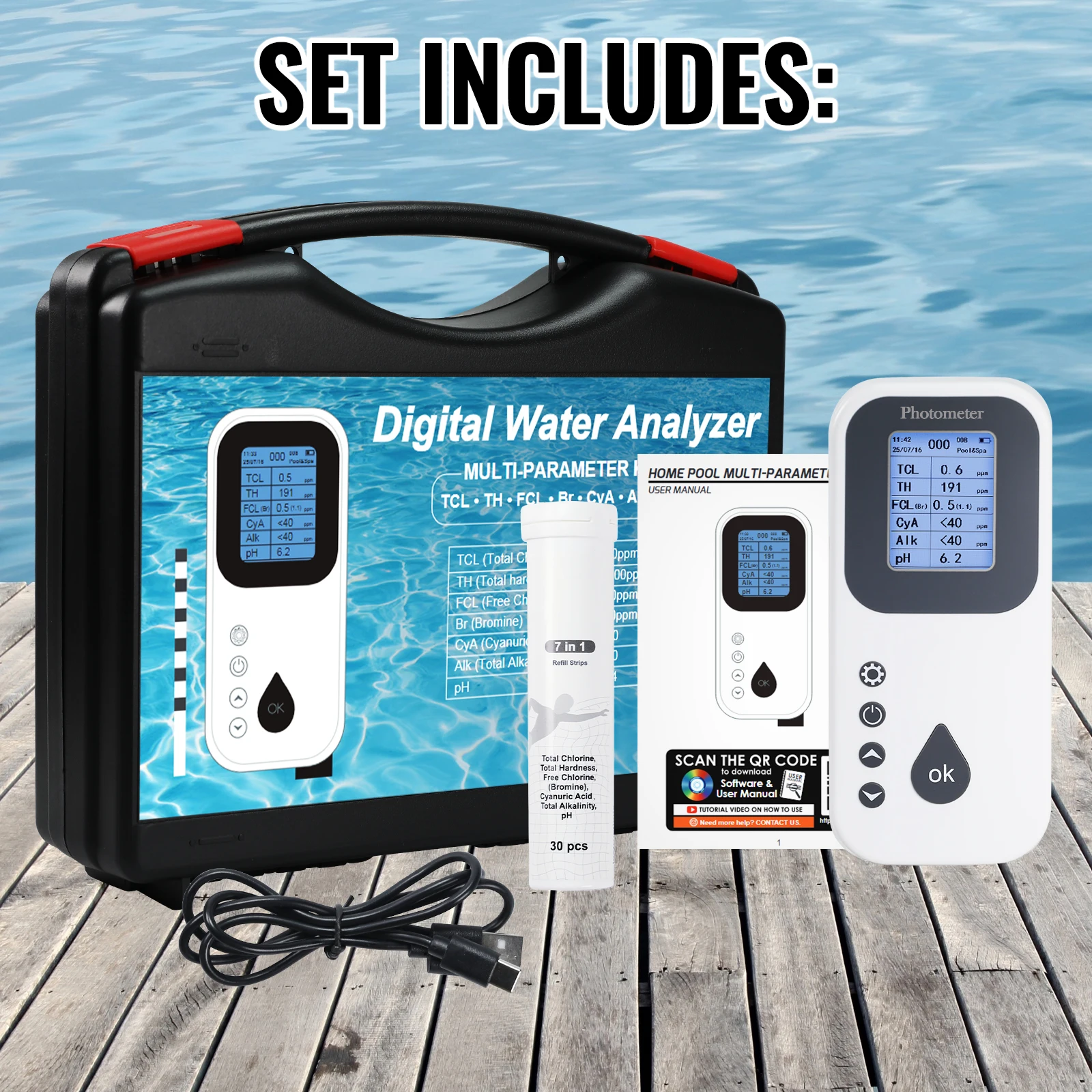 7 in 1 전문가용 디지털 수질 검사 키트 스마트 광 - Pool Test Kit Digital 리뷰 및 가격