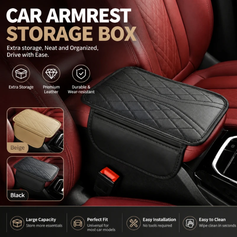 Multifunctional Car Center Console Armrest Pad Widened Thickened Leather Armrest Storage Cushion Universal Vehicle Storage Bag