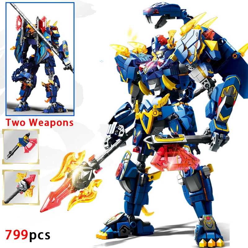 Two Forms Transformation Robot Chinese Dragon Action Figure Building Blocks Educational DIY Model Toys Great Gift for Boy Kid