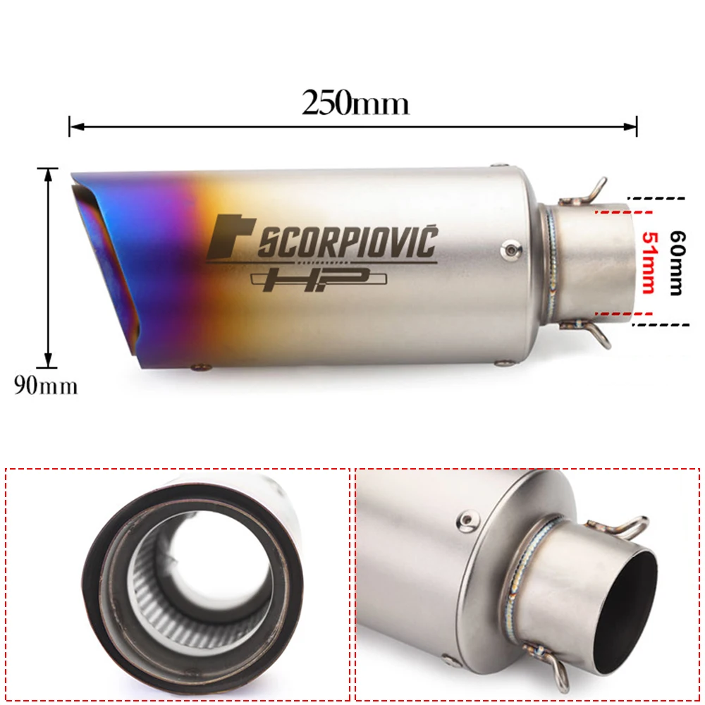 ماسورة عادم الدراجة النارية العالمية مقاس 51 مم 60 مم مناسبة لعادم القطب الصغير بتصميم gp مع قاتل db #4