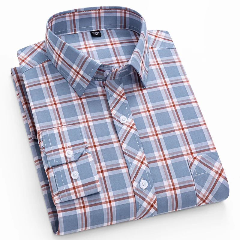 

Мужская рубашка из 100% хлопка с длинным рукавом, в клетку, весна-лето 2026, деловой повседневный стиль, с карманом, для отдыха