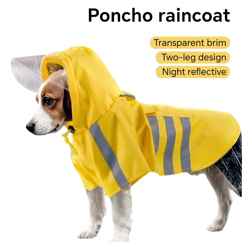 

Плащ для собак для домашних животных - светоотражающий материал для домашних животных. Водонепроницаемый и ветрозащитный плащ для собак из ПВХ с капюшоном.