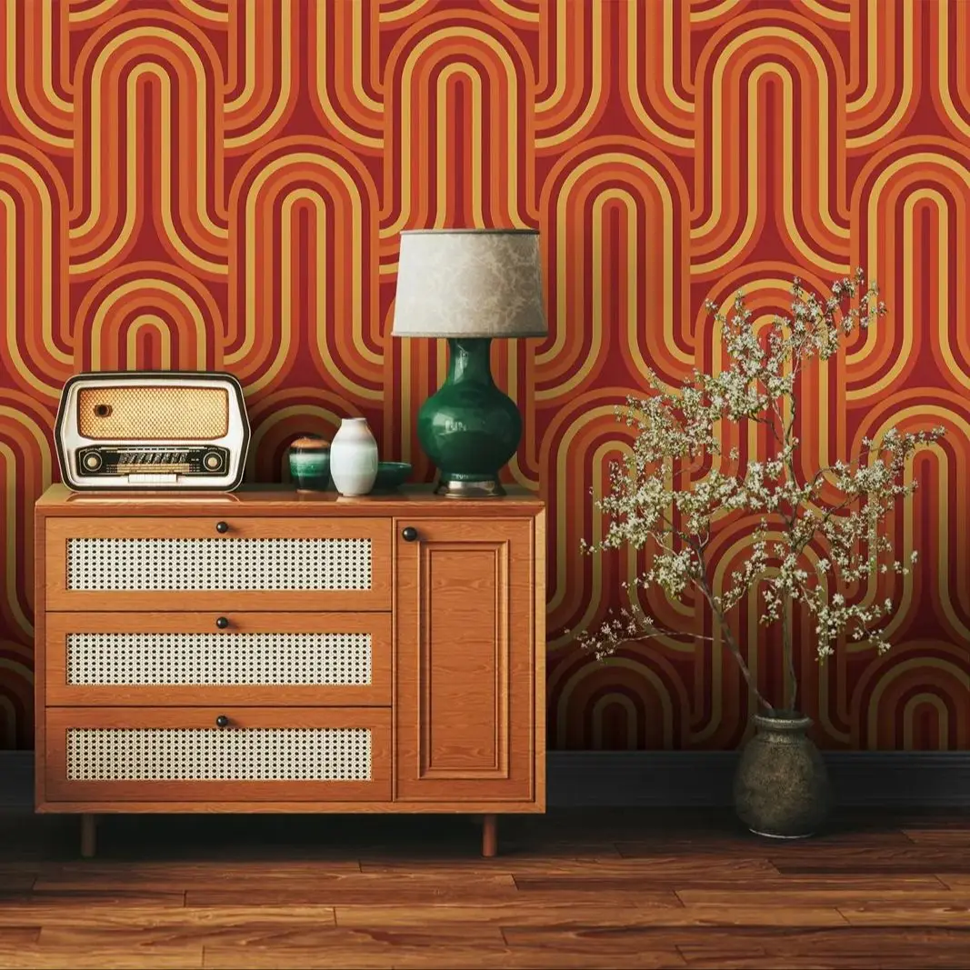 70s Retro Wallpaper Peel and Stick,Vintage Mid Wall Mural Century Modern For Home Decoration,Tradition Or Self-adhesive Papers