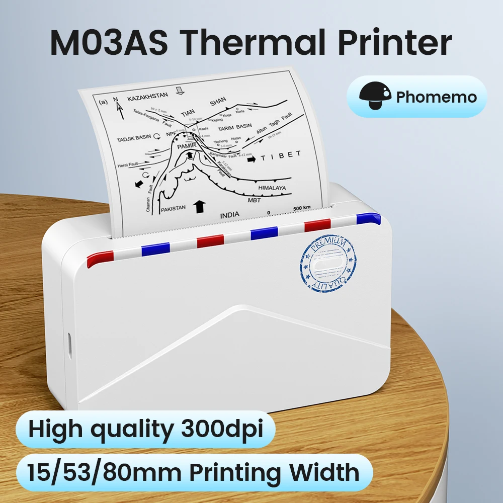 phomemo m03as weless bt impressora mini impressora portatil fabricante de papel termico bolso sem tinta 300dpi compativel 50 77 mm tamanhos papel 01