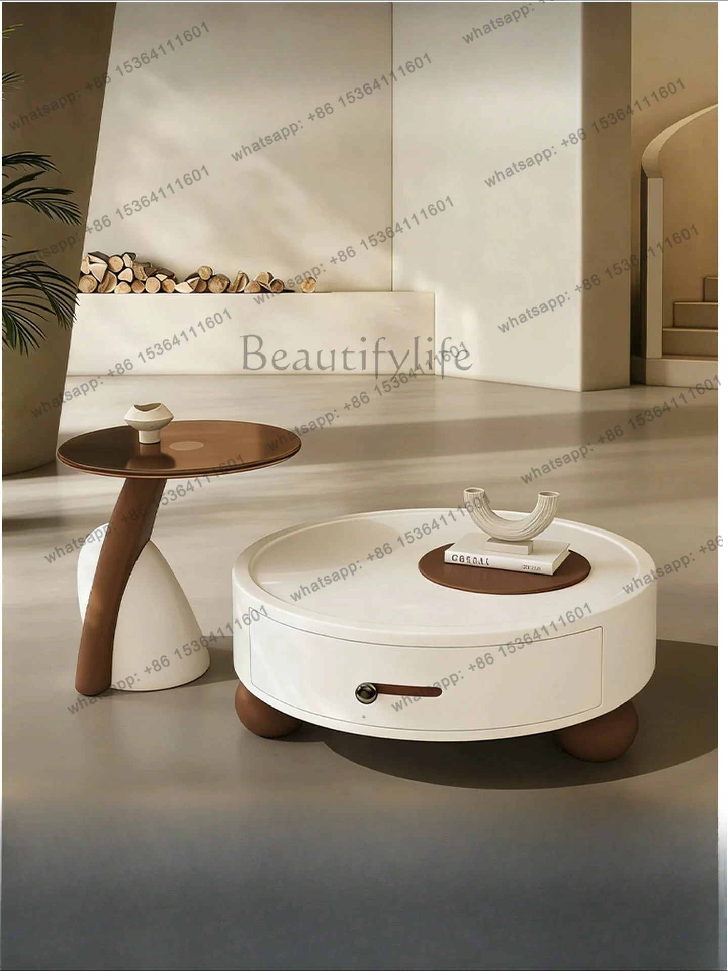 PG medieval cream style coffee table living room home high-end walnut round coffee table
