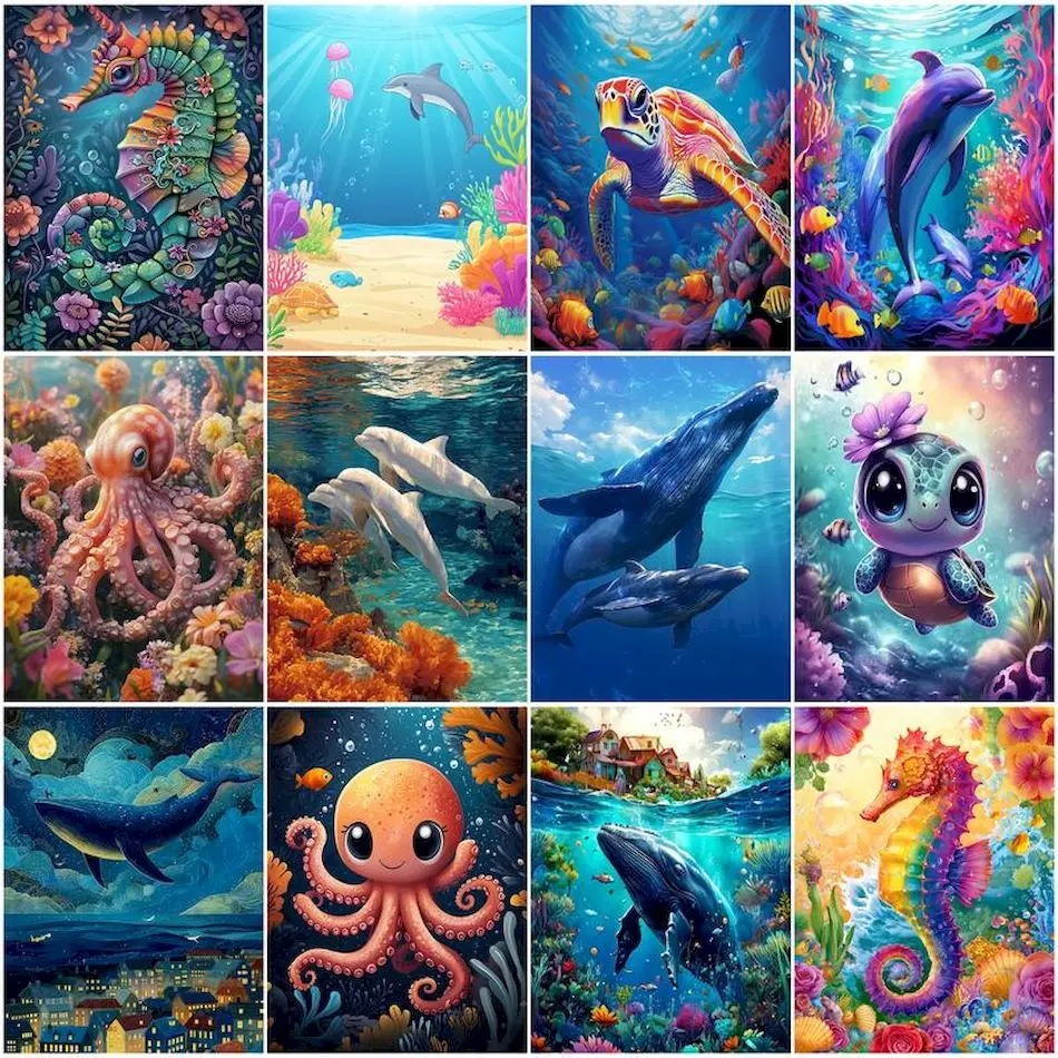 

RUOPOTY Paint By Number Adult Kit marine animals Acrylic Paints Crafts Supplies Adults Handmade Blue Home Decoration Painting
