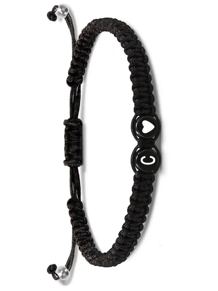 Bracelet personnalisé avec lettres réglables pour hommes et femmes, fait à la main, Design en forme de cœur, bijoux tissés avec 26 lettres