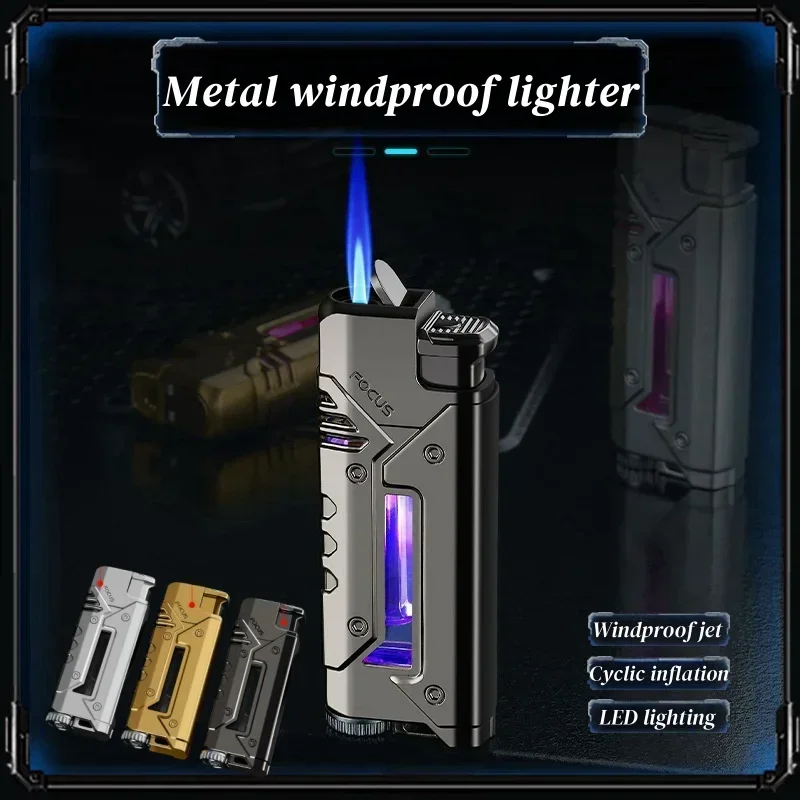 Focus on the New Straight Lighter with Visible Gass Cabin Cool LED Igniter for Mecha Modeling Gifts