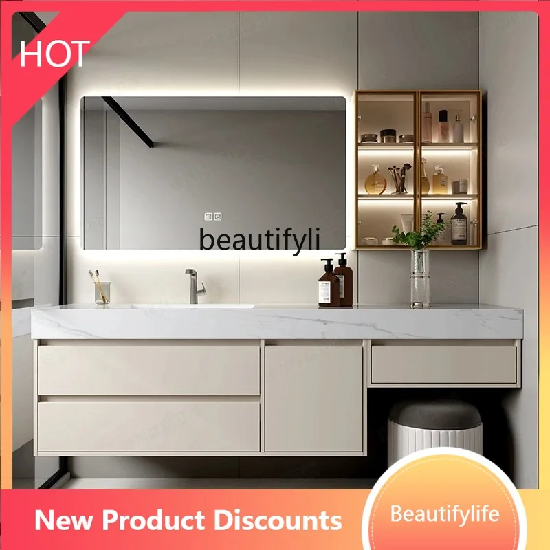 

smt53 Bathroom Cabinet Combination Smart Bathroom Washbasin Cabinet Combination Stone Plate Washstand Wall Hanging