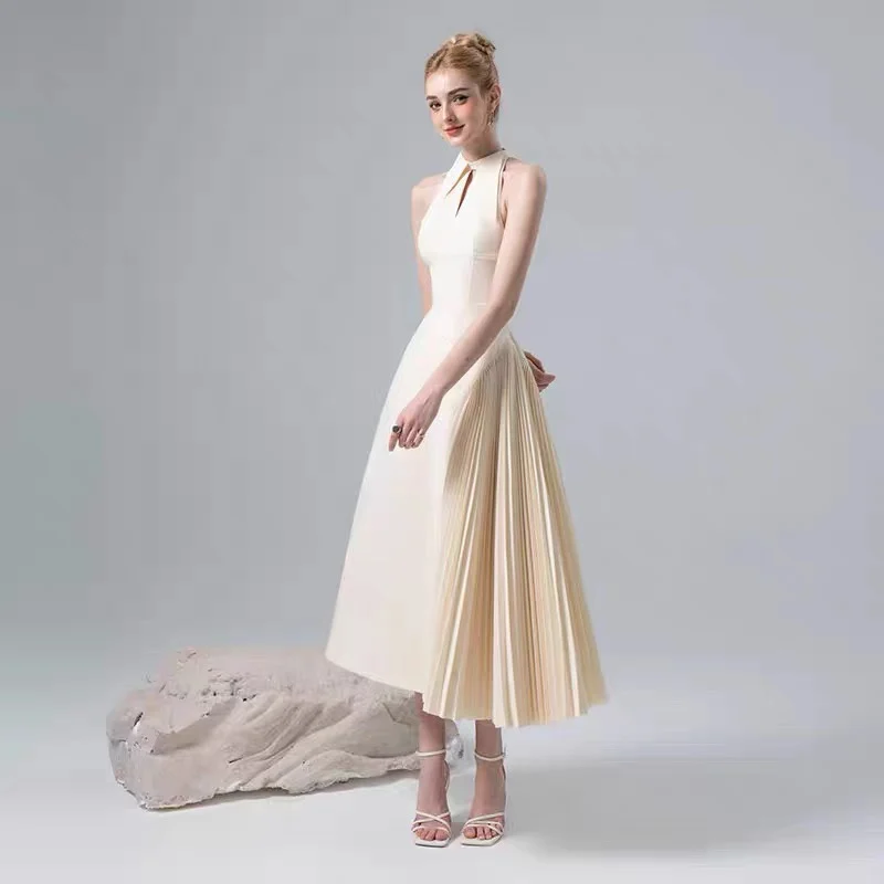 Asymmetrical Hem Sharp Collar Maxi Dress Women's Elegant Ladylike Style Spring Autumn Winter Season Zipper Closure  Color