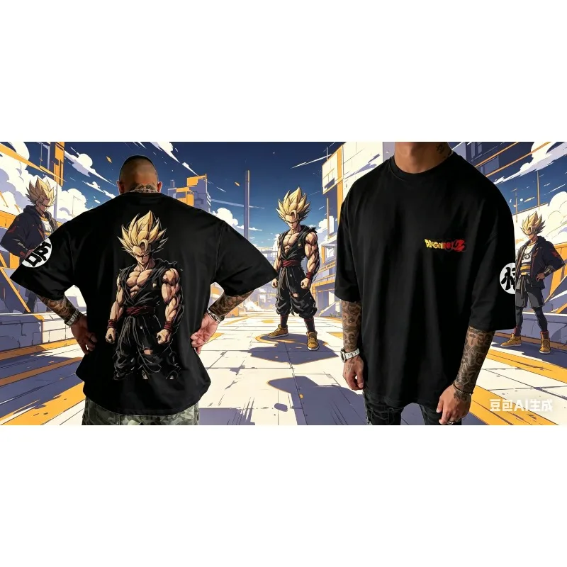 2026 Summer Dragon Ball Vintage Anime T-Shirt, Men's Pure Cotton Loose Casual Super Saiyan Goku Tee for Daily & Sports Wear