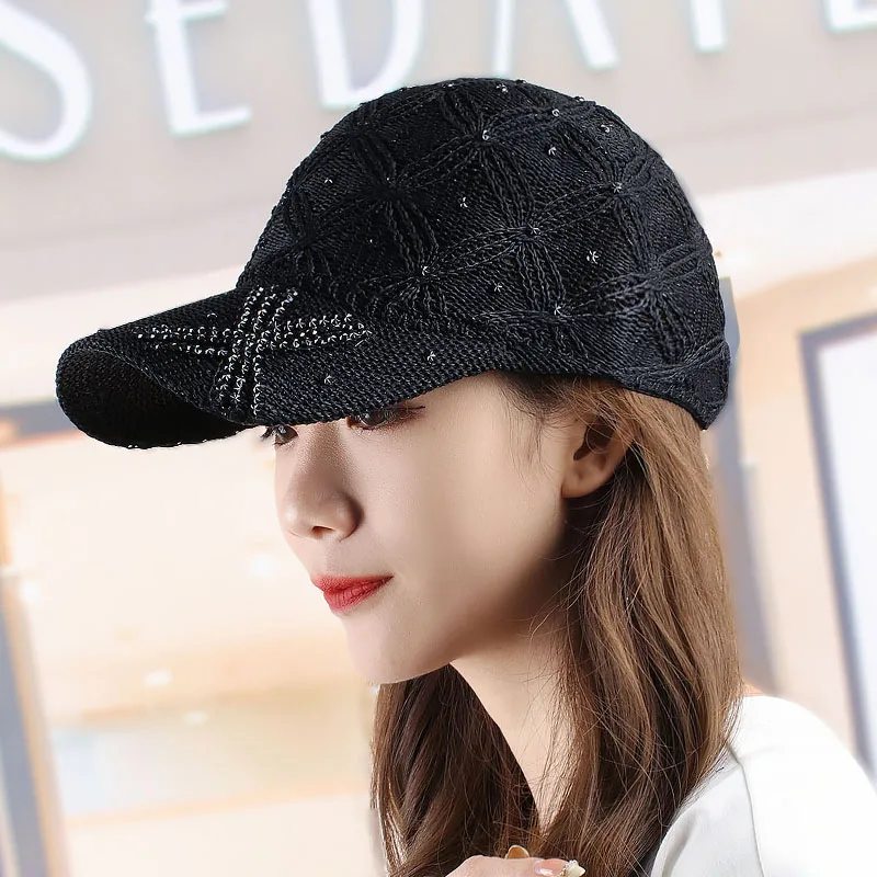 Fashion Rhinestone Peaked Cap Mother Niche Ladies Breathable Wild Peaked Caps Outdoor Street Temperament Travel Big Brim Sun Hat