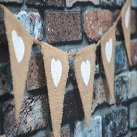 1set Vintage Love Heart Rustic Burlap Banner Fabric Cloth Flags Pennant For Birthday Wedding Nursery Garden Party Decor