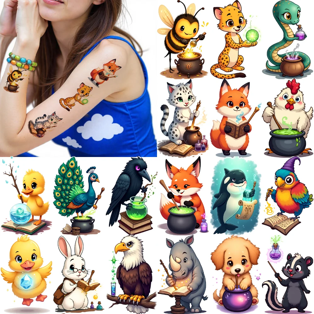 

28 шт., милые наклейки для временной татуировки, водонепроницаемые долговечные наклейки для тела, наклейки с животными для плеч, щек
