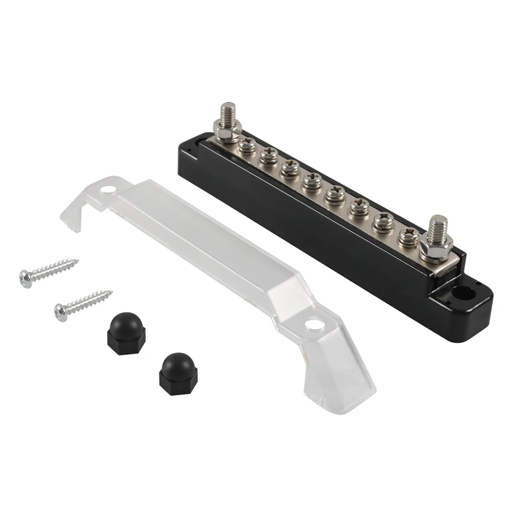 1Pc 8 Terminals Distribution Connecting Blocks Nylon, Stainless Steel, Nickel-plated Brass Black For wiring 12V-48V automotive